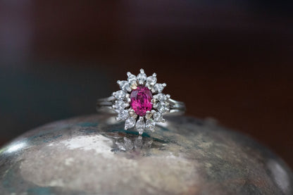 Pink Spinel and Diamond Cluster
