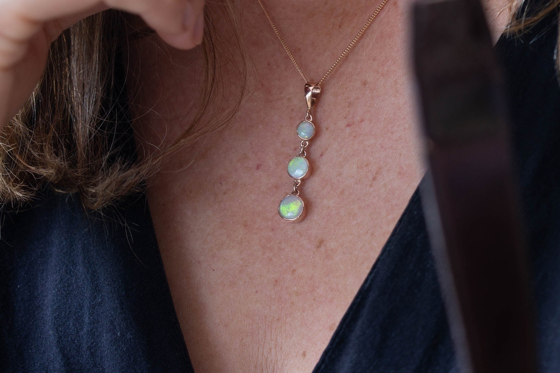 Solid Opal Triple Drop Pendant — view 7