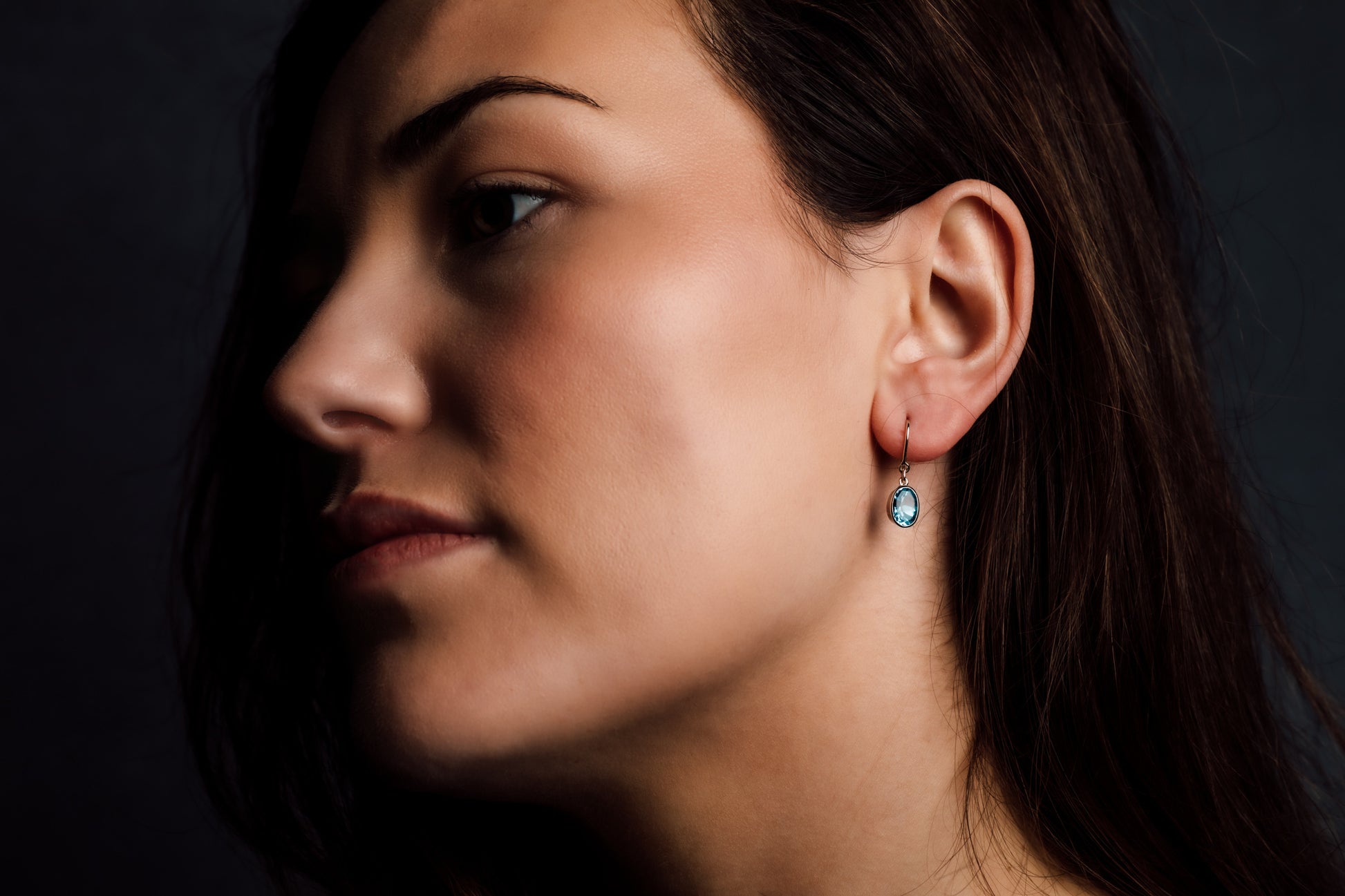 Yellow Gold Blue Topaz Shepherds Hook Earrings — view 2
