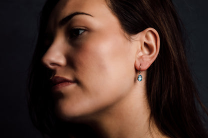 Yellow Gold Blue Topaz Shepherds Hook Earrings — view 2