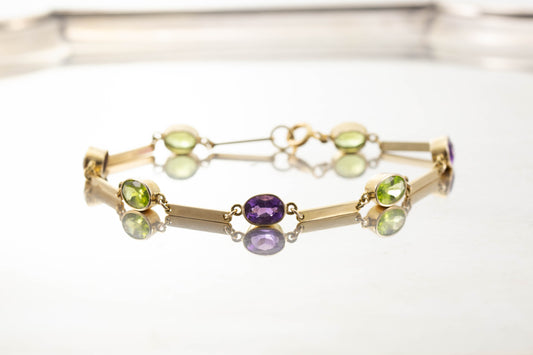 Amethyst and Peridot Bar Bracelet