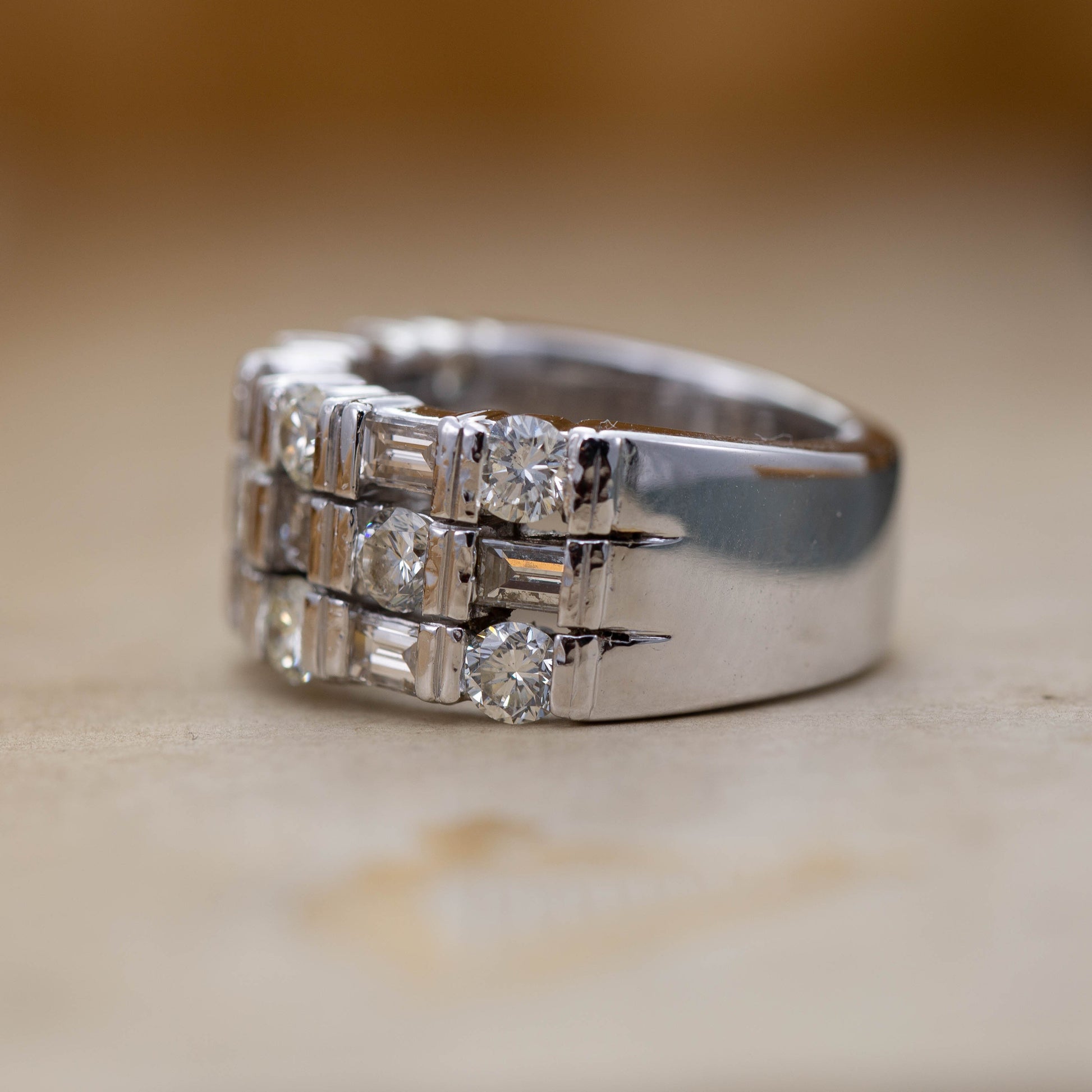 Baguette and Brilliant Cut Diamond Half Eternity Ring — view 3