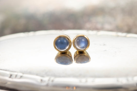 Yellow Gold Moonstone Stud Earrings