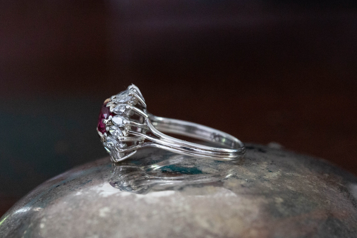 Pink Spinel and Diamond Cluster — view 3