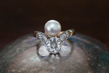 Art Deco Pearl and Diamond Dress Ring