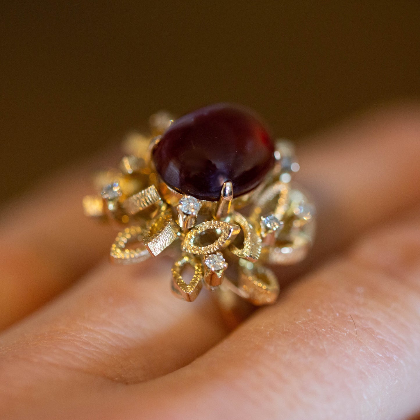 Garnet and Diamond Cluster Ring — view 3