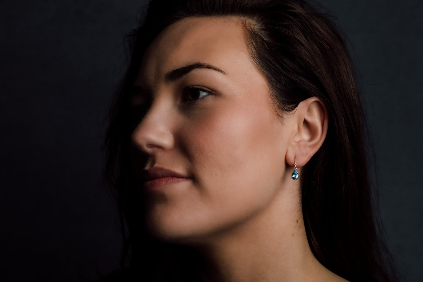 Yellow Gold Blue Topaz Shepherds Hook Earrings — view 2