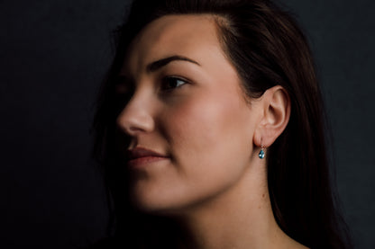 Yellow Gold Blue Topaz Shepherds Hook Earrings — view 2