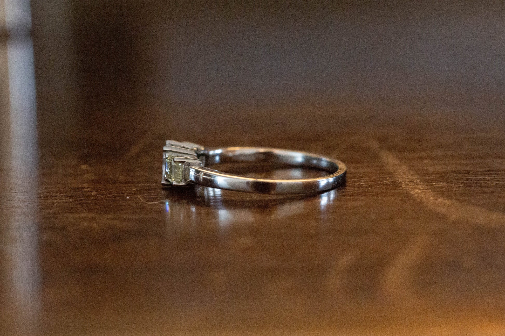 White and Yellow Diamond Three Stone Ring — view 3