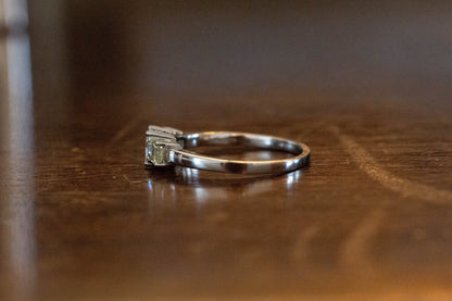 White and Yellow Diamond Three Stone Ring — view 3