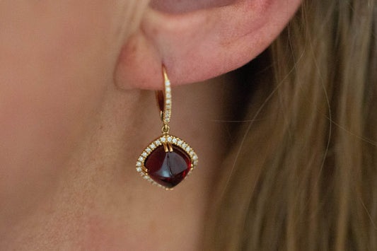 Garnet and Diamond Drop Earrings