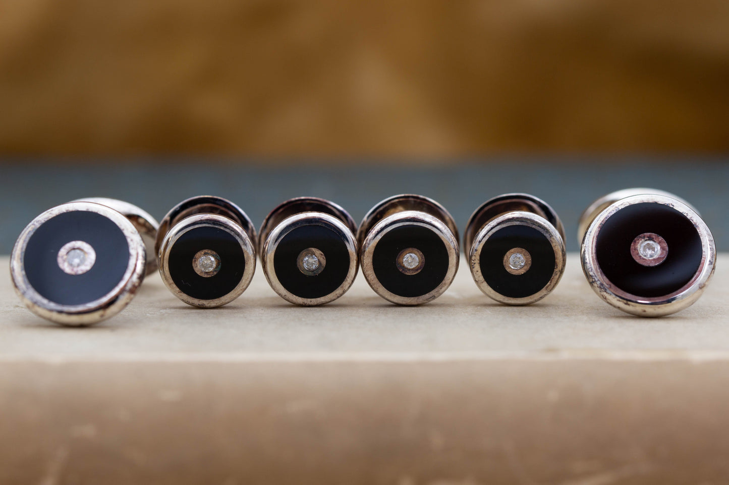 Silver Onyx and Diamond Dress Studs and Cufflinks — view 3