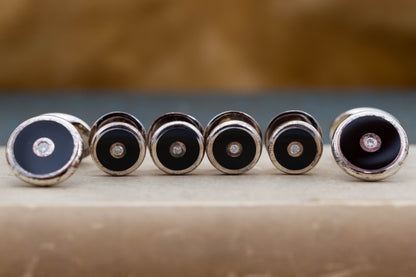 Silver Onyx and Diamond Dress Studs and Cufflinks — view 3