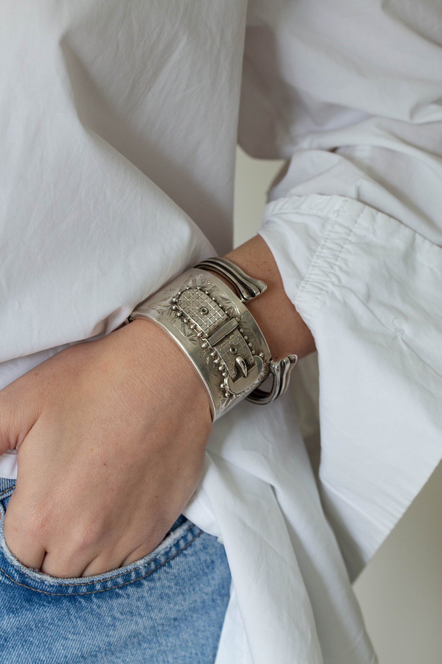 Victorian Silver Buckle Bangle — view 7