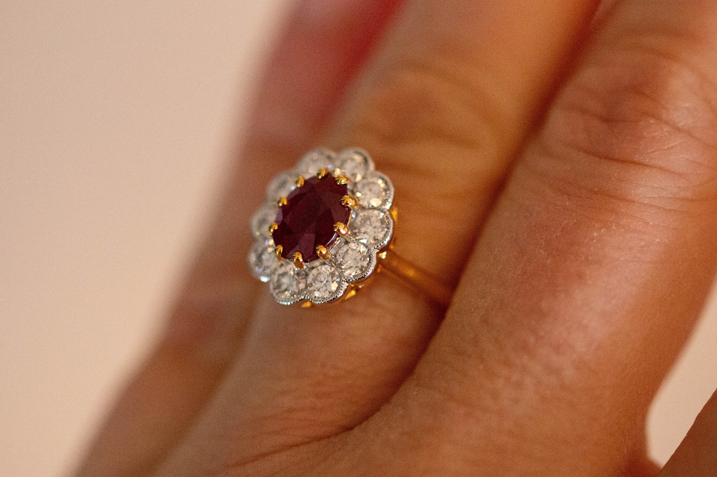 Ruby and Diamond Cluster Ring — view 6