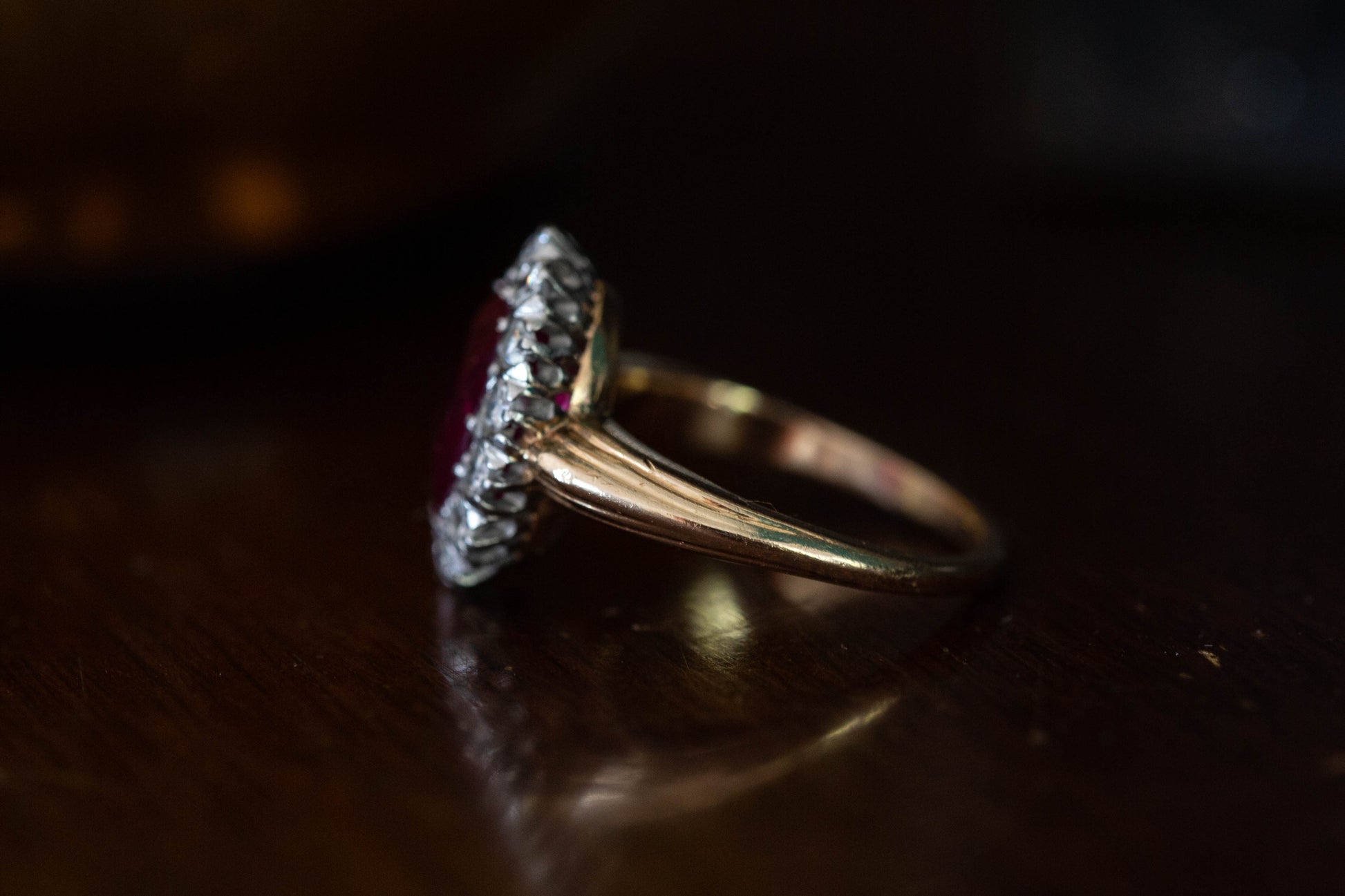 Vintage Ruby and Diamond Cluster Ring — view 3