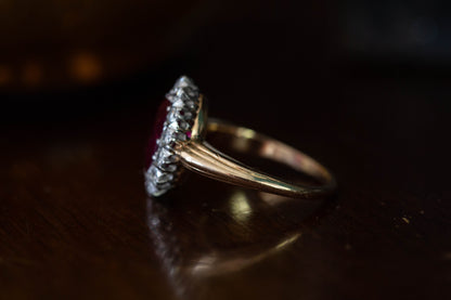 Vintage Ruby and Diamond Cluster Ring — view 3