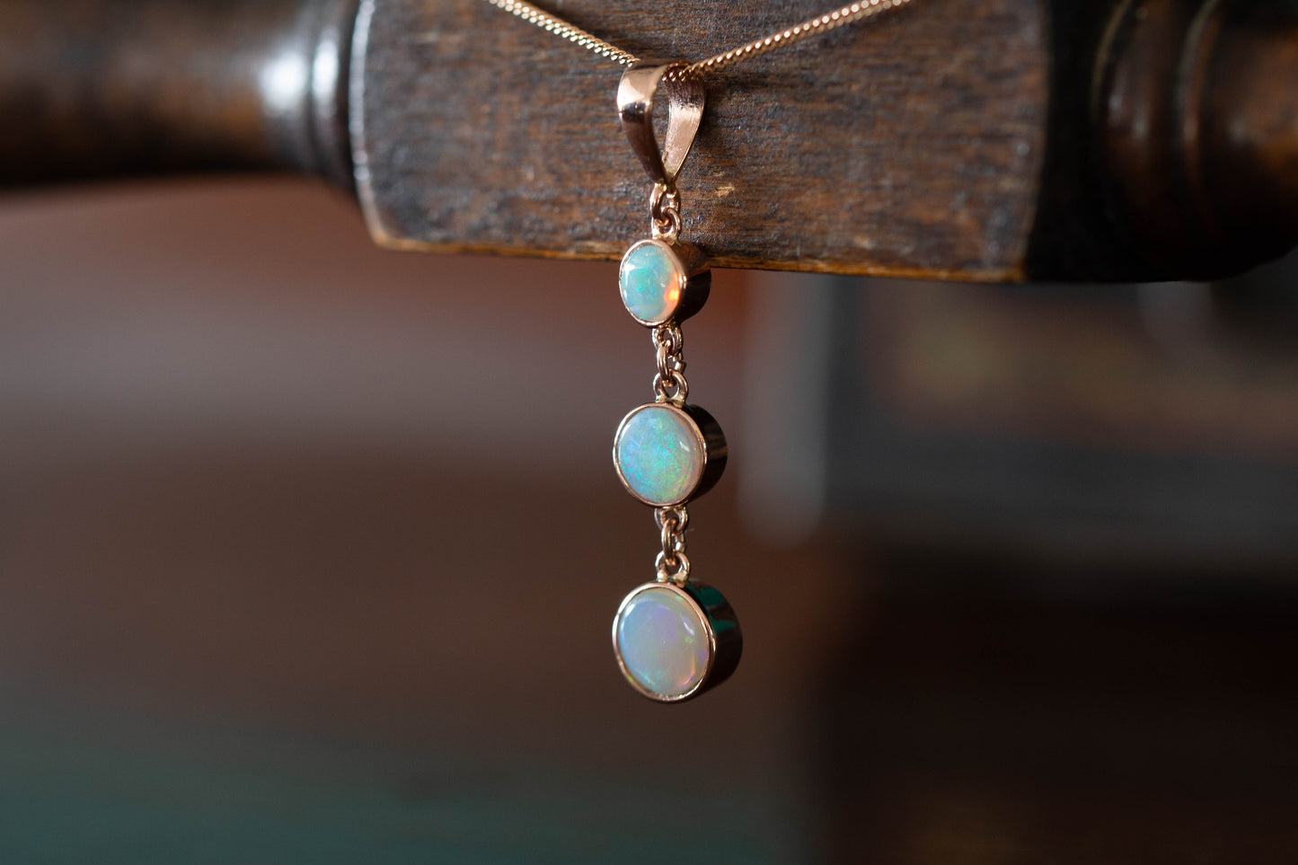 Solid Opal Triple Drop Pendant — view 3