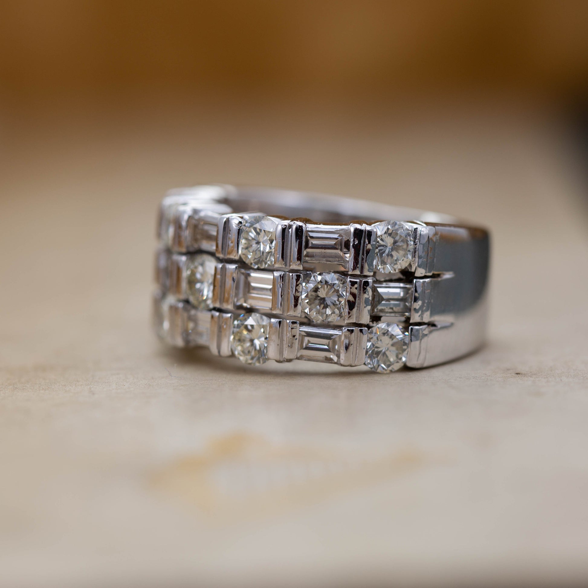 Baguette and Brilliant Cut Diamond Half Eternity Ring — view 2