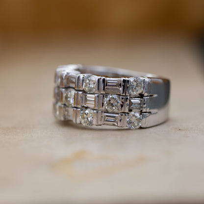 Baguette and Brilliant Cut Diamond Half Eternity Ring — view 2