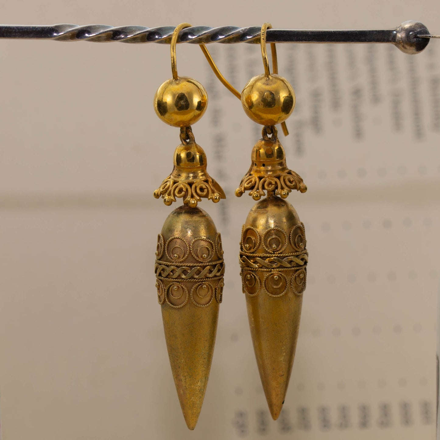 Gold Victorian Drop Earrings — view 3