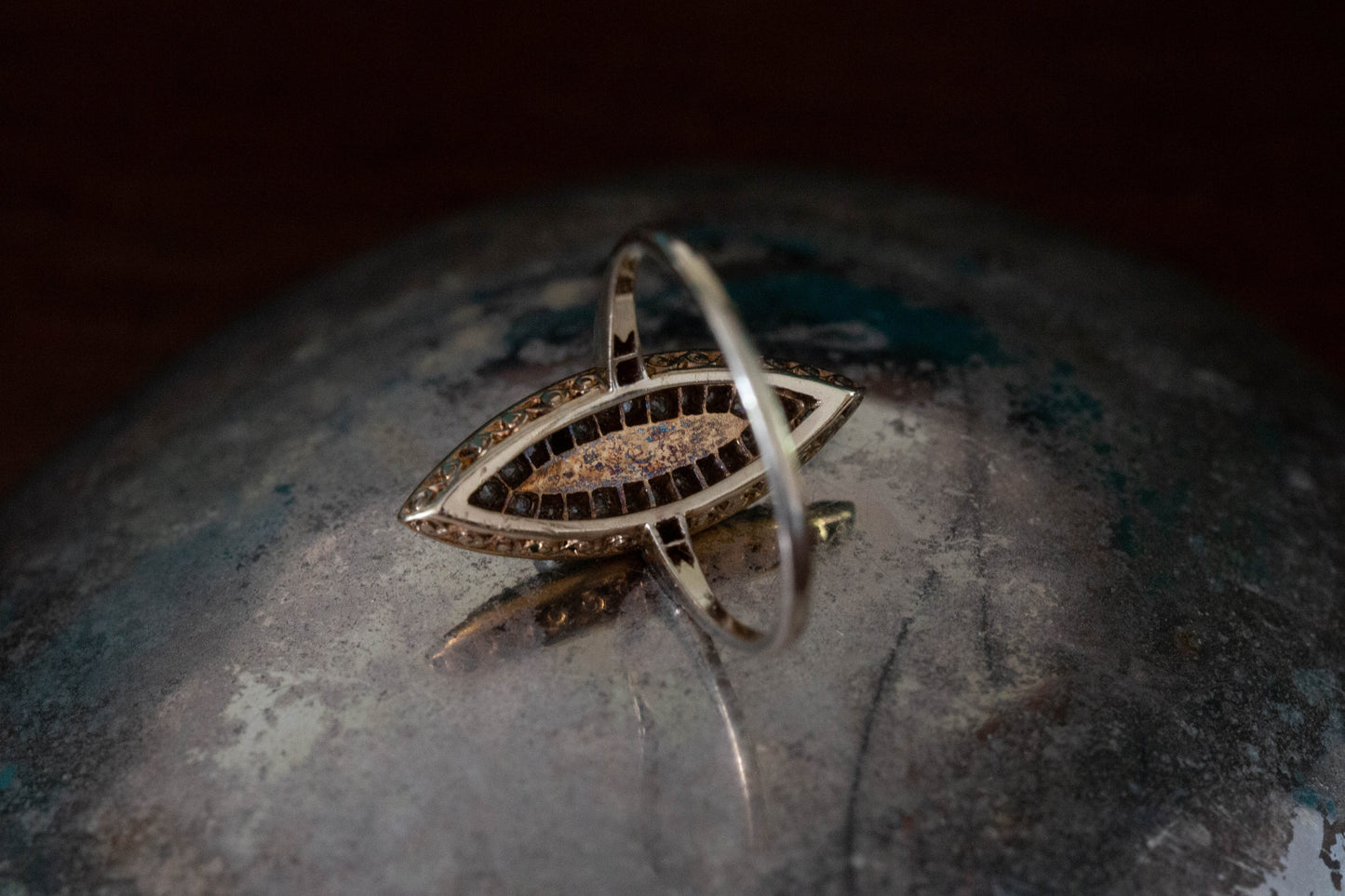 Art Deco Marquise Emerald, Diamond and Pearl Ring