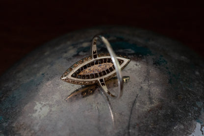 Art Deco Marquise Emerald, Diamond and Pearl Ring