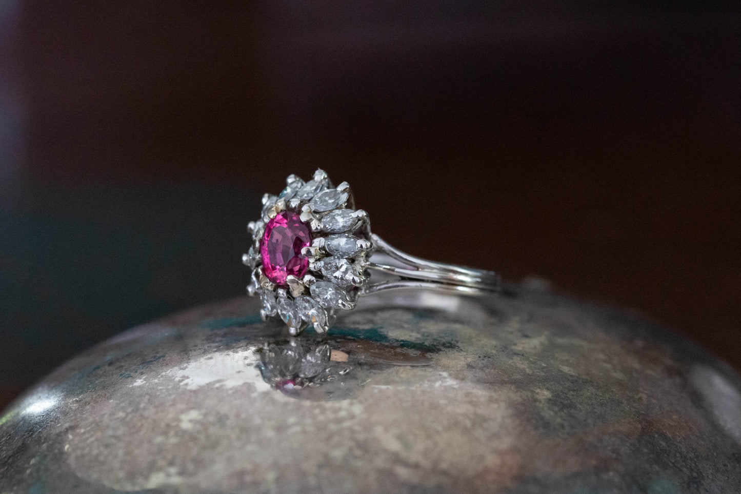 Pink Spinel and Diamond Cluster — view 2