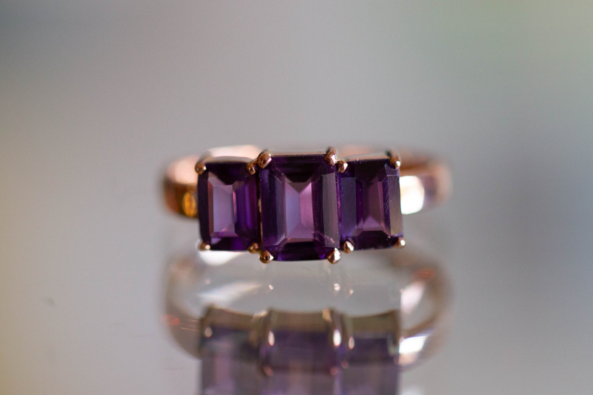 Three Stone Amethyst Ring