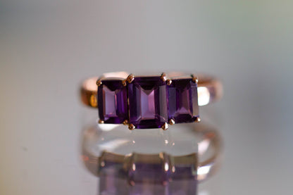 Three Stone Amethyst Ring