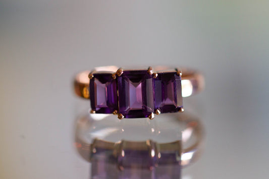 Three Stone Amethyst Ring