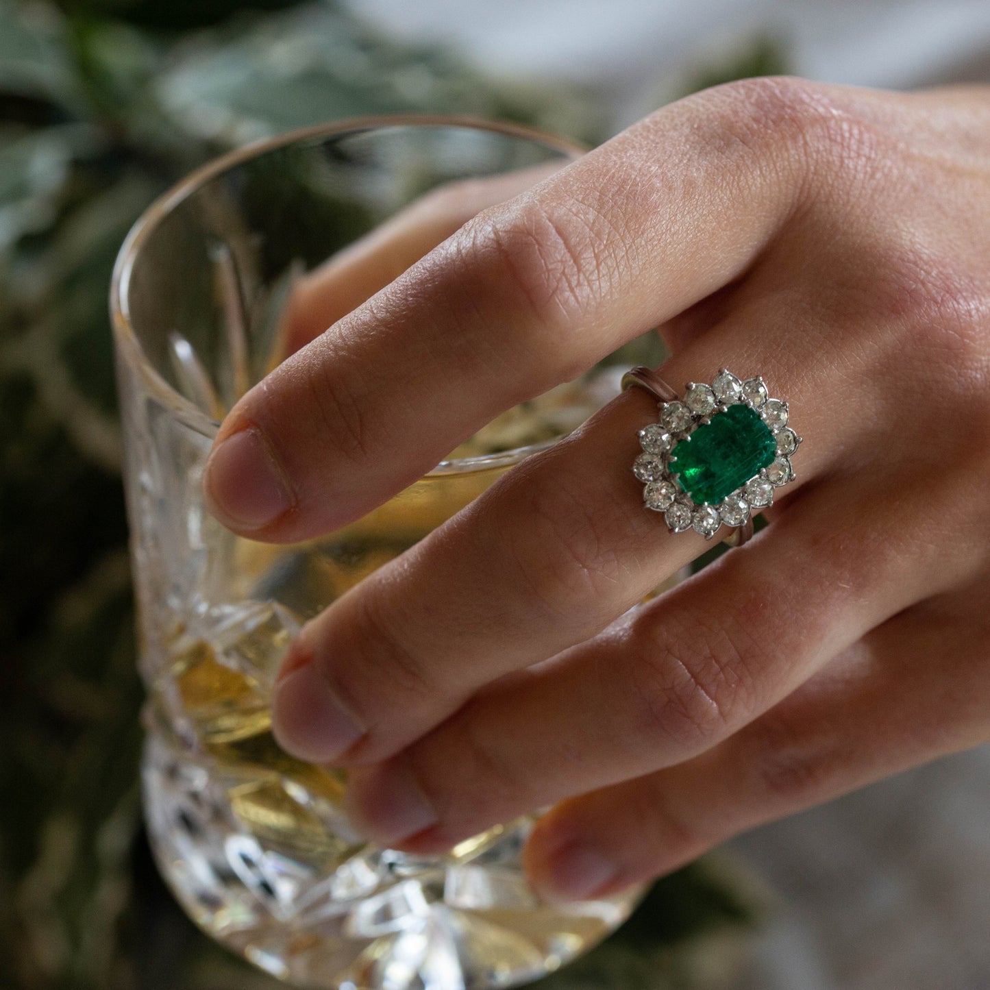 Emerald and Diamond Cluster Ring — view 7
