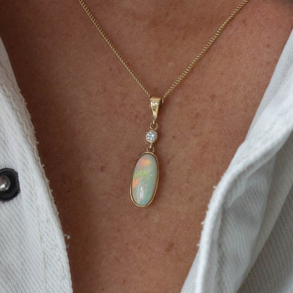 Solid Opal and Diamond Pendant — view 2