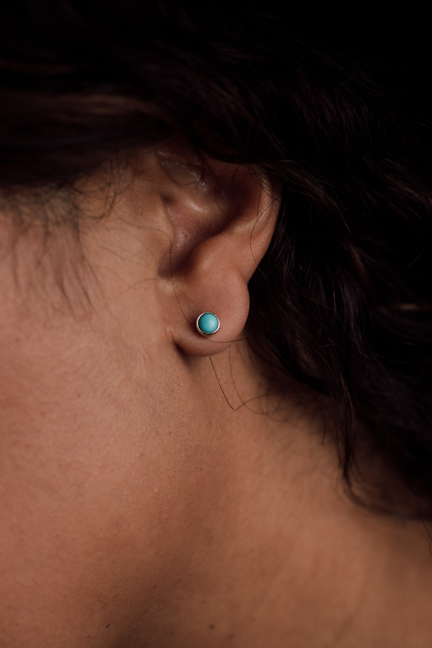 Yellow Gold Turquoise Stud Earrings — view 3