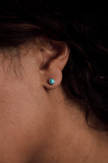 Yellow Gold Turquoise Stud Earrings — view 3