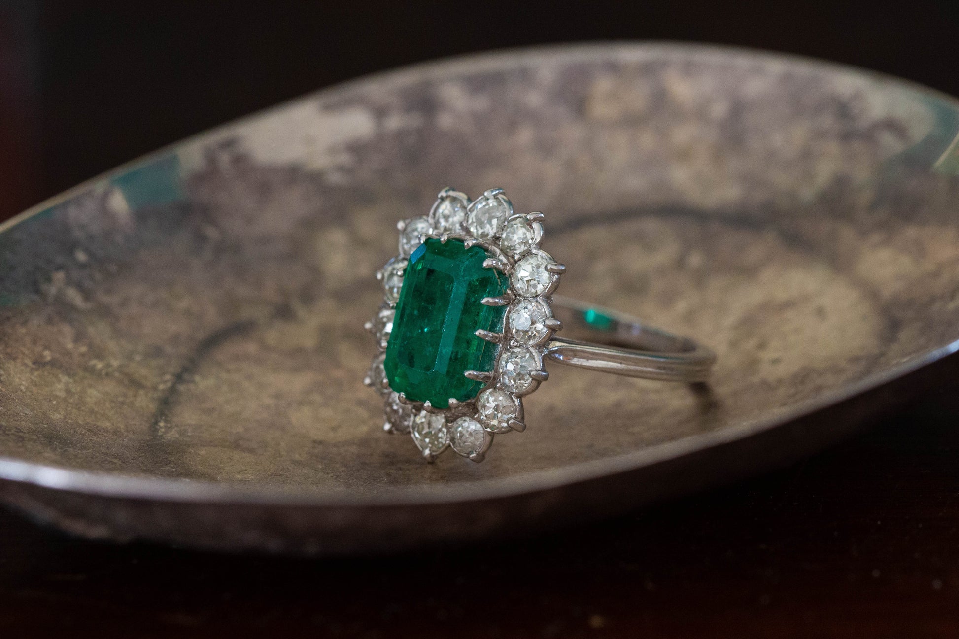 Emerald and Diamond Cluster Ring — view 2