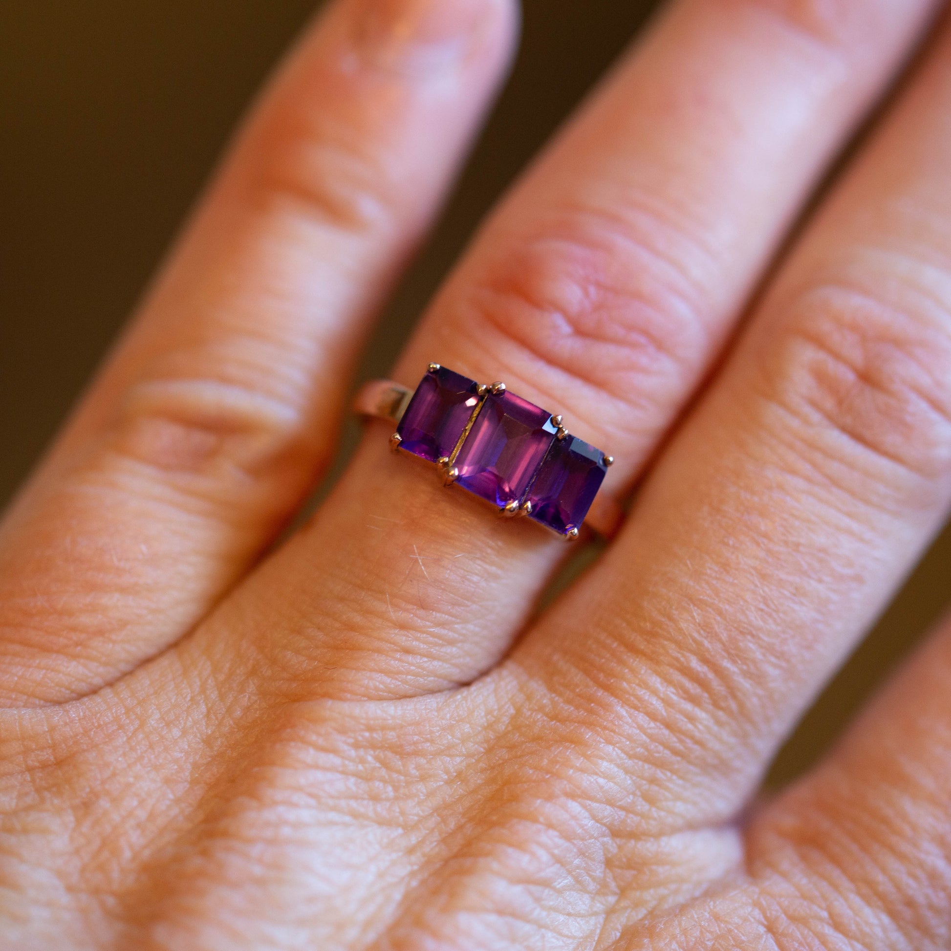 Three Stone Amethyst Ring — view 3