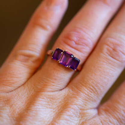 Three Stone Amethyst Ring — view 3