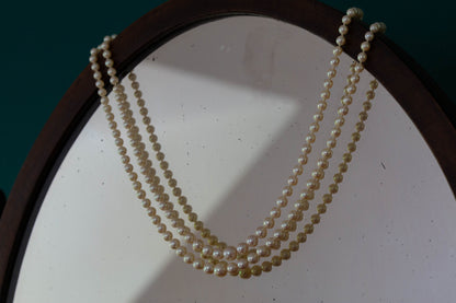 Antique Diamond Clasp Double Row Pearl Necklace — view 2