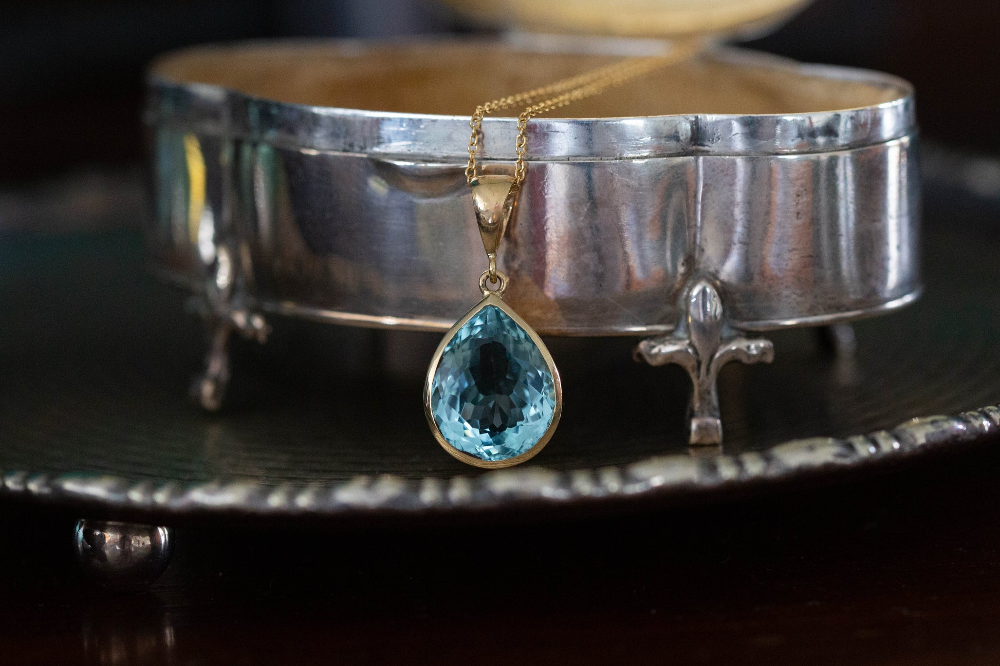 Large Teardrop Aquamarine Pendant — view 3