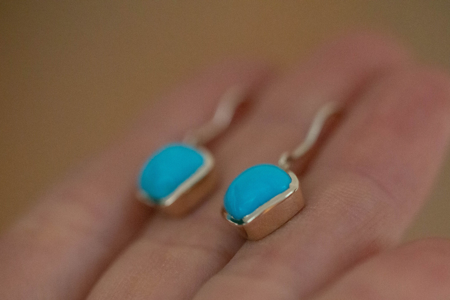 Yellow Gold Turquoise Shepherds Hook Earrings — view 3