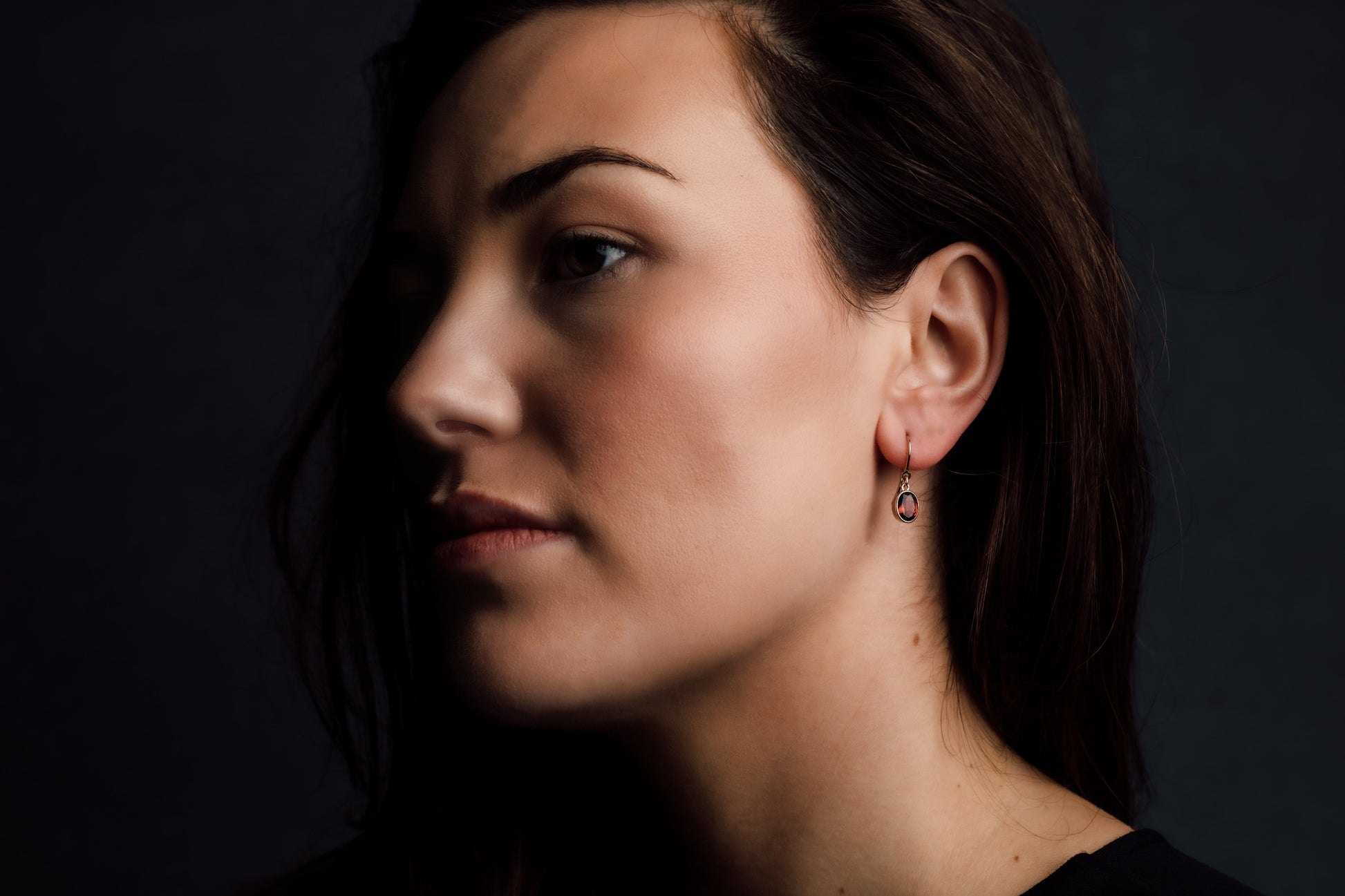 Yellow Gold Garnet Shepherds Hook Earrings — view 5
