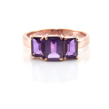 Three Stone Amethyst Ring — view 5