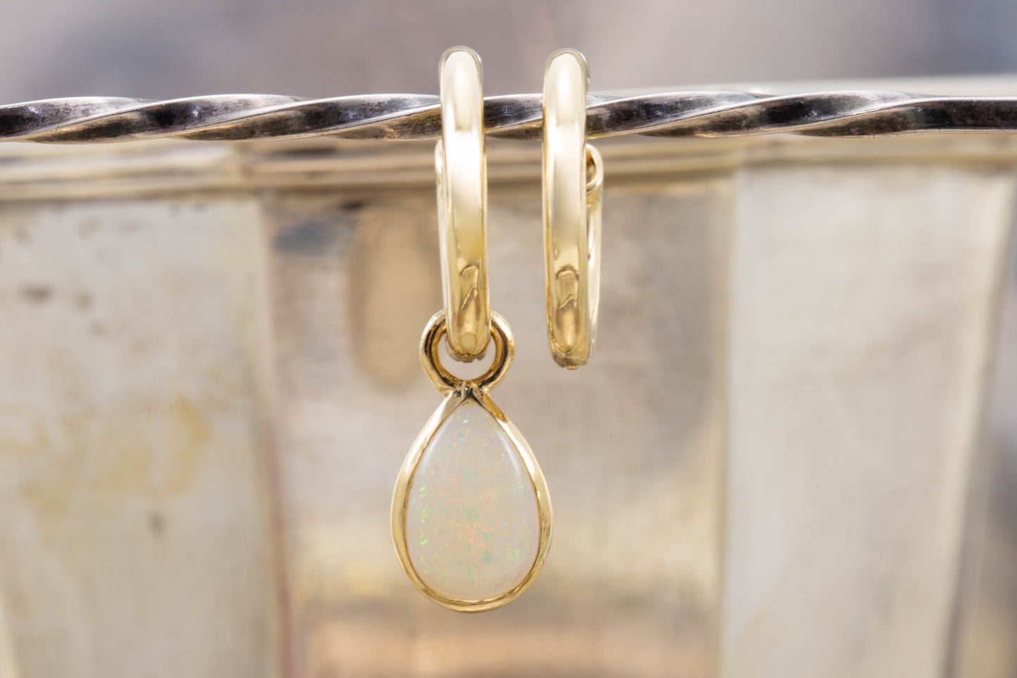 Teardrop White Opal Doublet Hoops — view 3