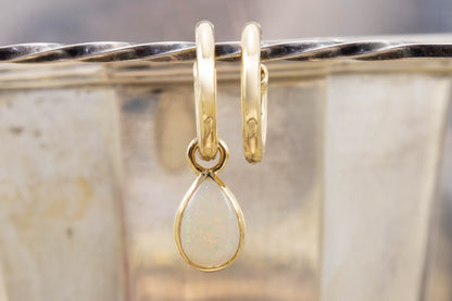 Teardrop White Opal Doublet Hoops — view 3