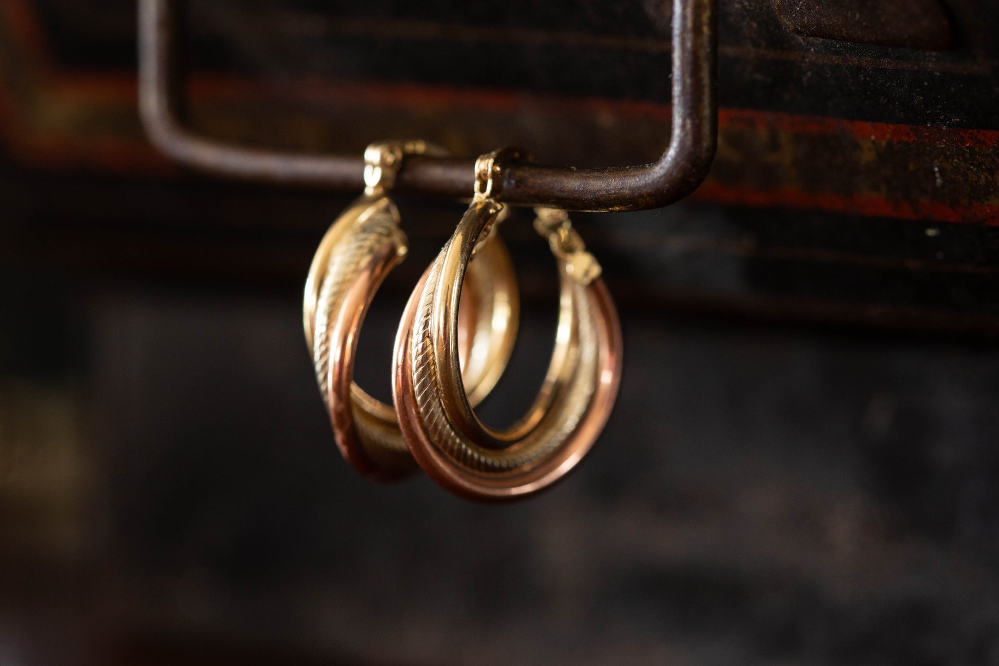 Three Tone Gold Twist Hoop Earrings — view 3