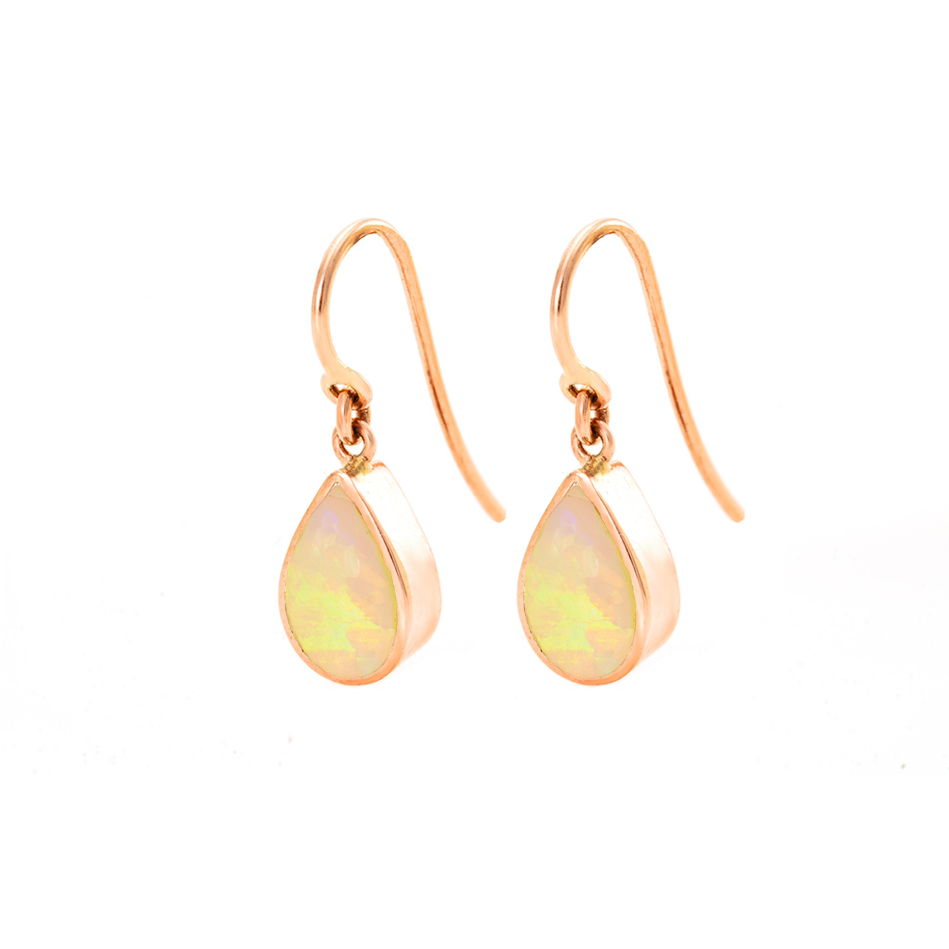 Rose Gold Solid Opal Shepherds Hook Earrings — view 4