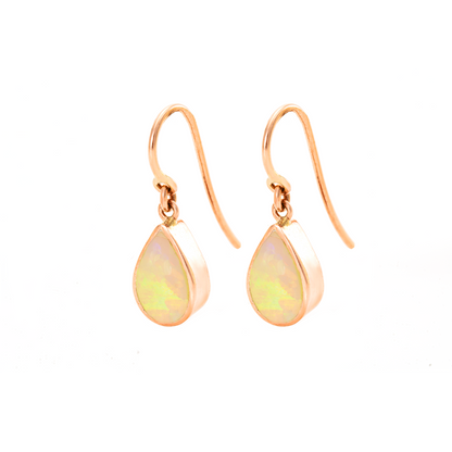 Rose Gold Solid Opal Shepherds Hook Earrings — view 4