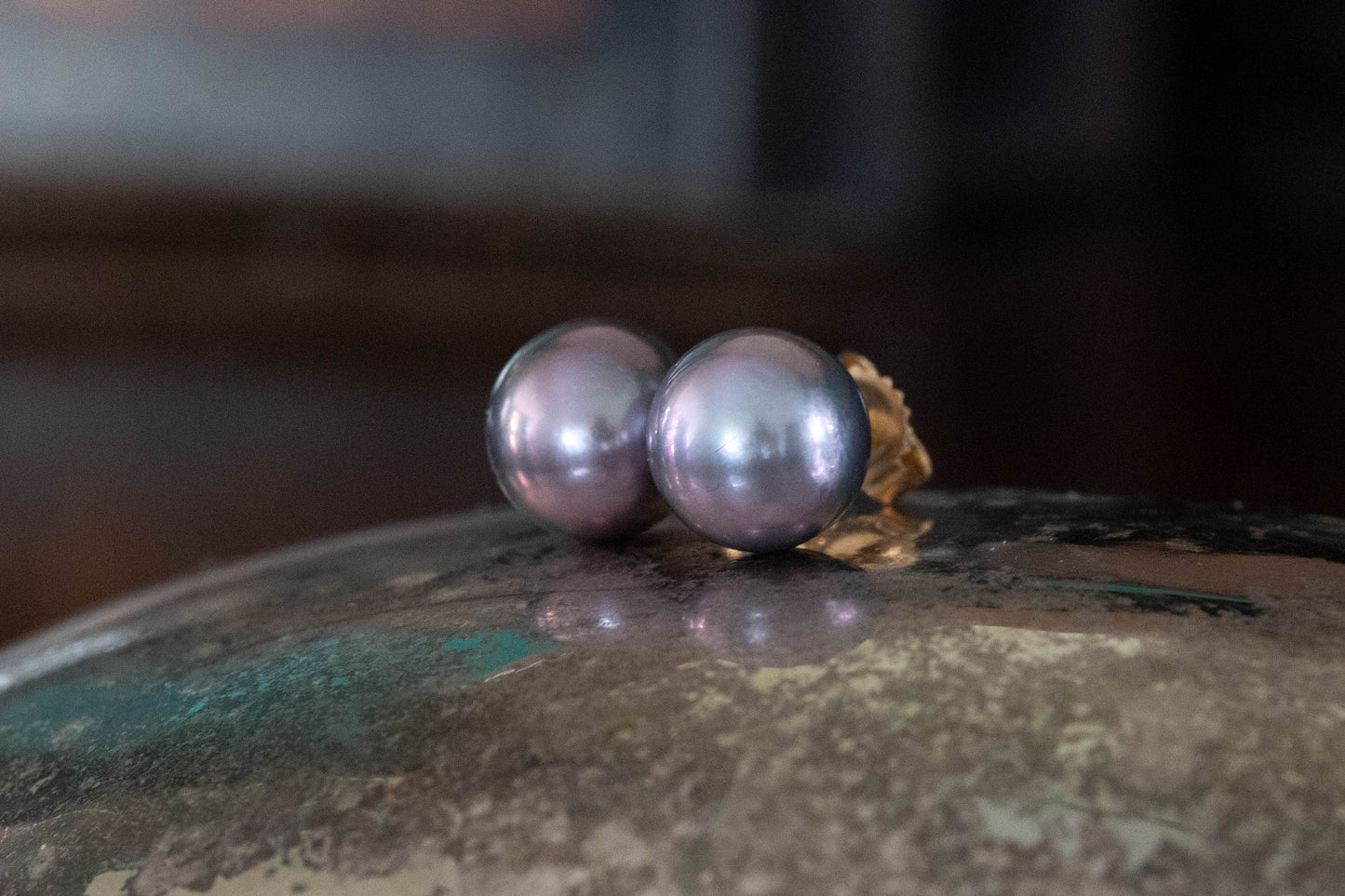 Grey Pearl Stud Earrings — view 3