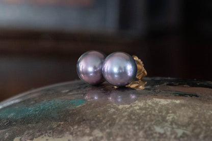 Grey Pearl Stud Earrings — view 3
